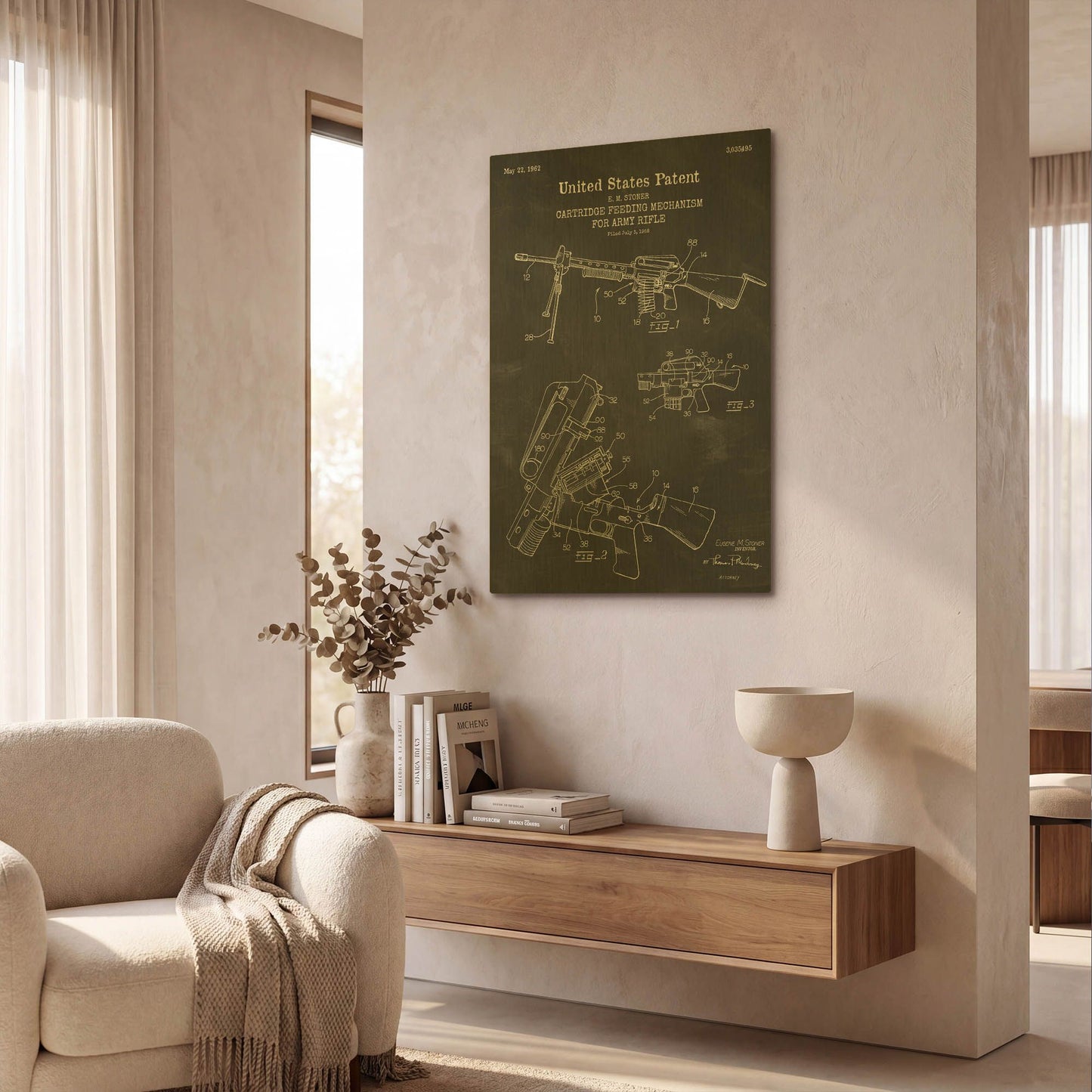 'Ammunition Feeder for Army Rifle Blueprint Patent Chalkboard' By LUXE Gold Metal Wall Art