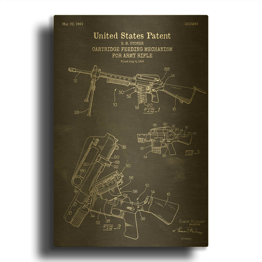 'Ammunition Feeder for Army Rifle Blueprint Patent Chalkboard' By LUXE Gold Metal Wall Art