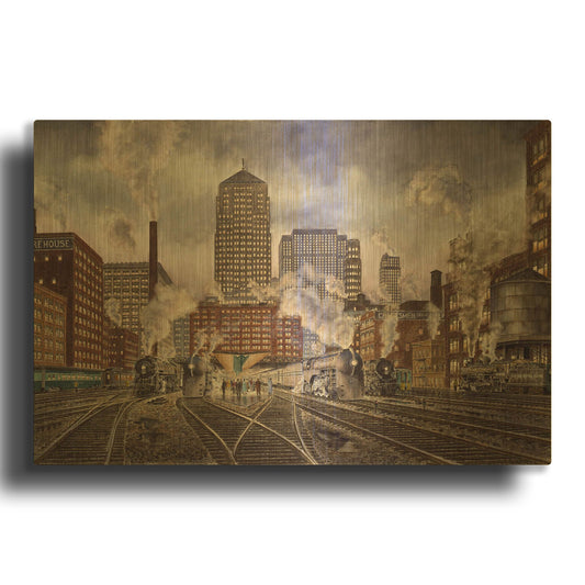 '20Th Century Ltd., Leaving Chicago' By Stanton Manolakas Gold Metal Wall Art