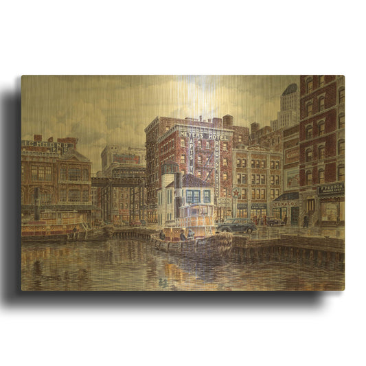 'Tugboats And Tenements' By Stanton Manolakas Gold Metal Wall Art