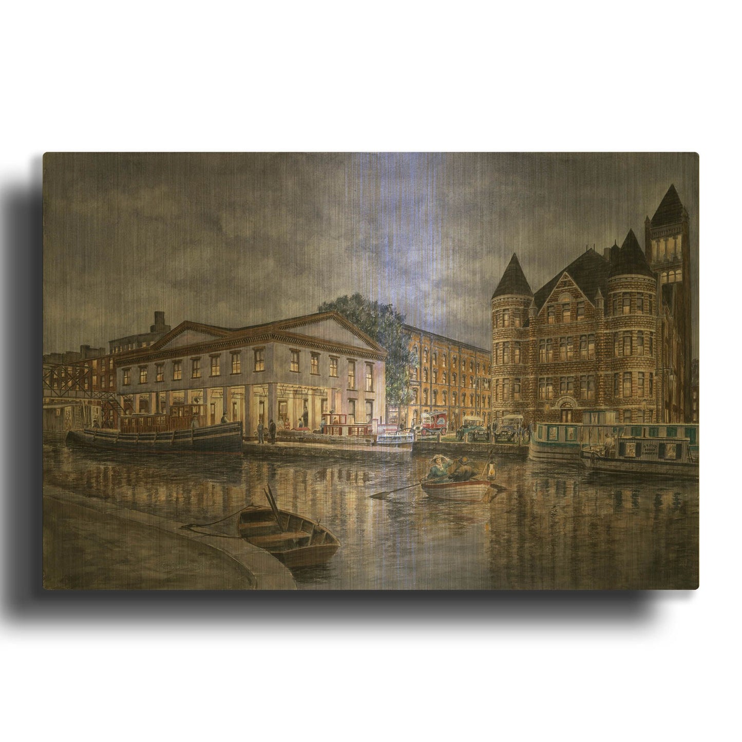'Syracuse The Weighlocks And City Hall' By Stanton Manolakas Gold Metal Wall Art