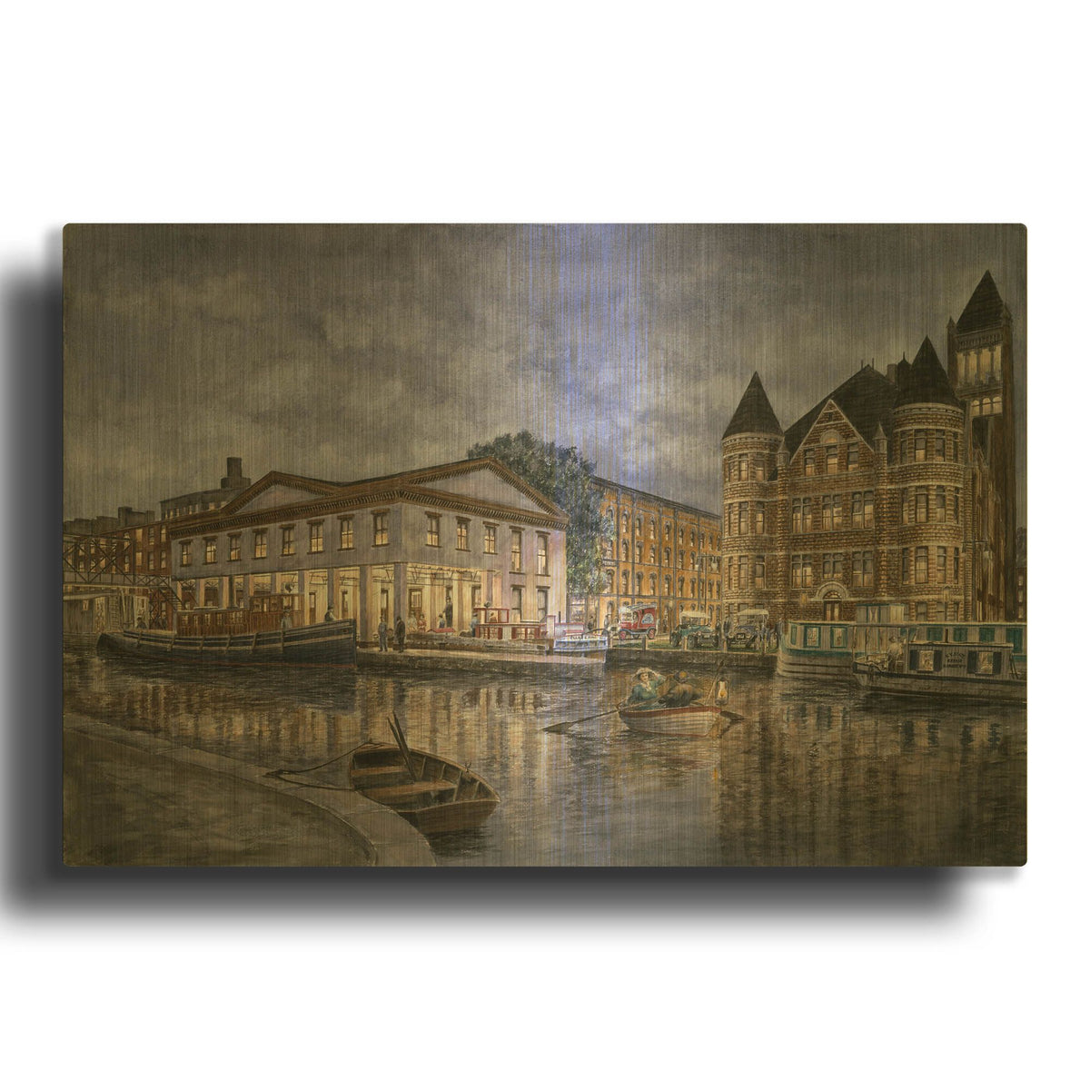 'Syracuse The Weighlocks And City Hall' By Stanton Manolakas Gold Metal Wall Art
