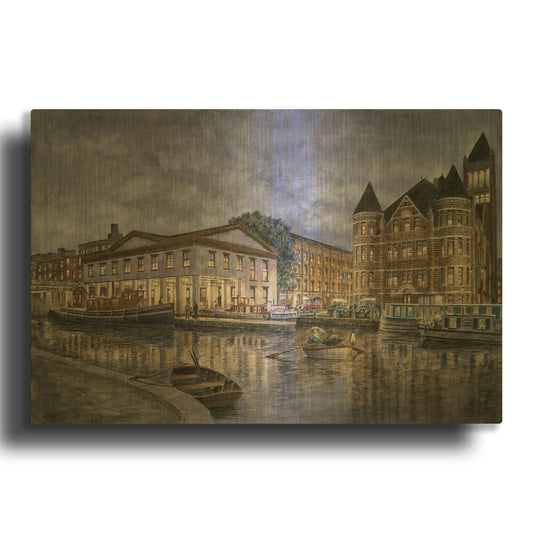 'Syracuse The Weighlocks And City Hall' By Stanton Manolakas Gold Metal Wall Art