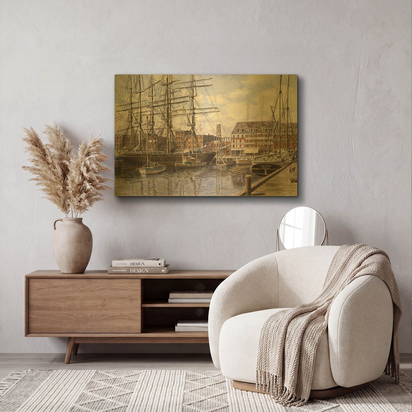 'NYC, Pier 28 Ca. 1876' By Stanton Manolakas Gold Metal Wall Art