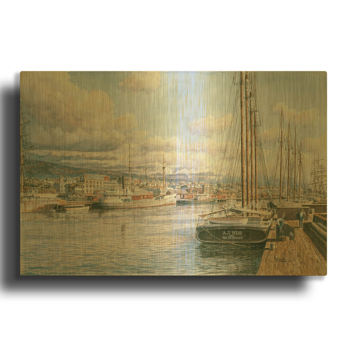 'San Pedro Sunrise, Ca. 1913' By Stanton Manolakas Gold Metal Wall Art