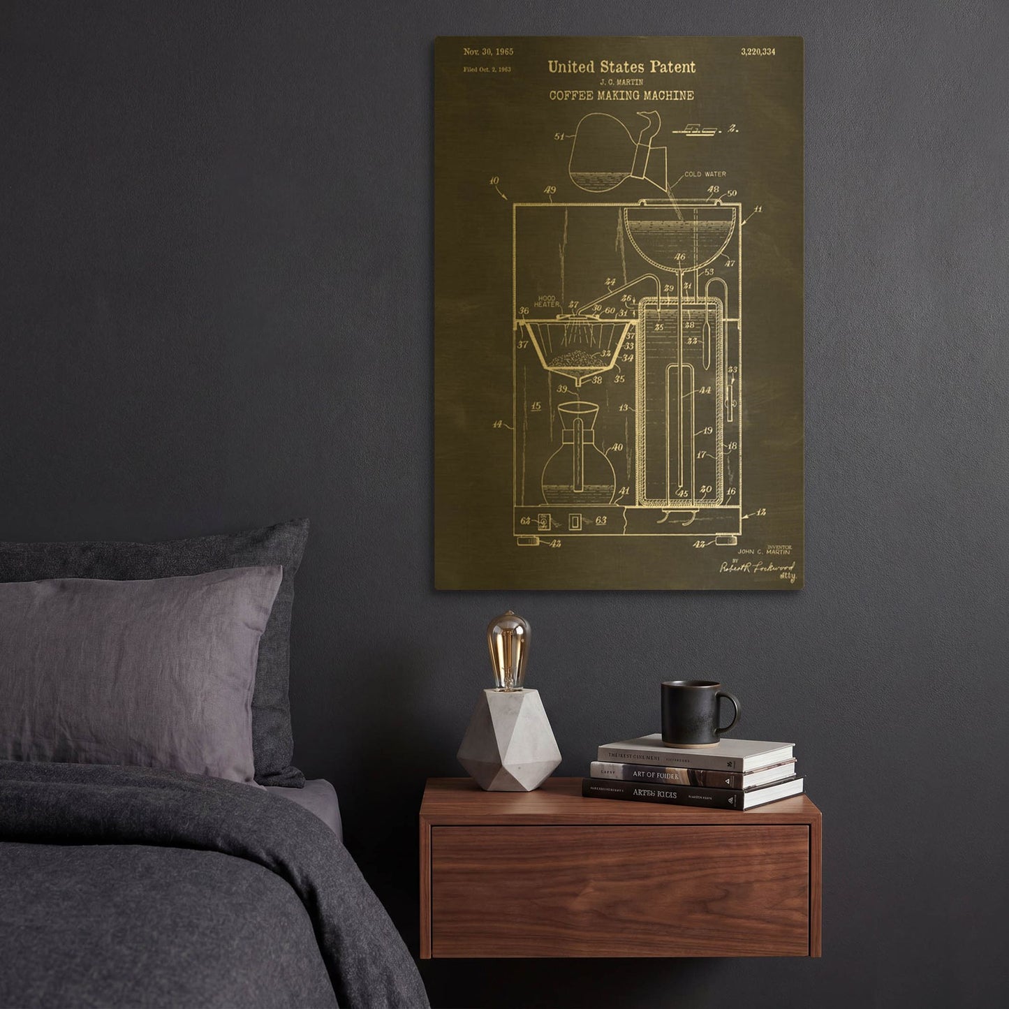 'Coffee Machine Blueprint Patent Chalkboard' By LUXE Gold Metal Wall Art