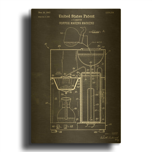 'Coffee Machine Blueprint Patent Chalkboard' By LUXE Gold Metal Wall Art