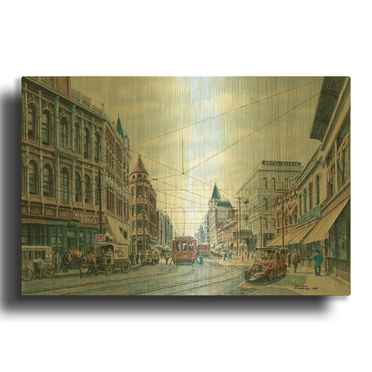 'Looking South On Spring St., Ca. 1909' By Stanton Manolakas Gold Metal Wall Art