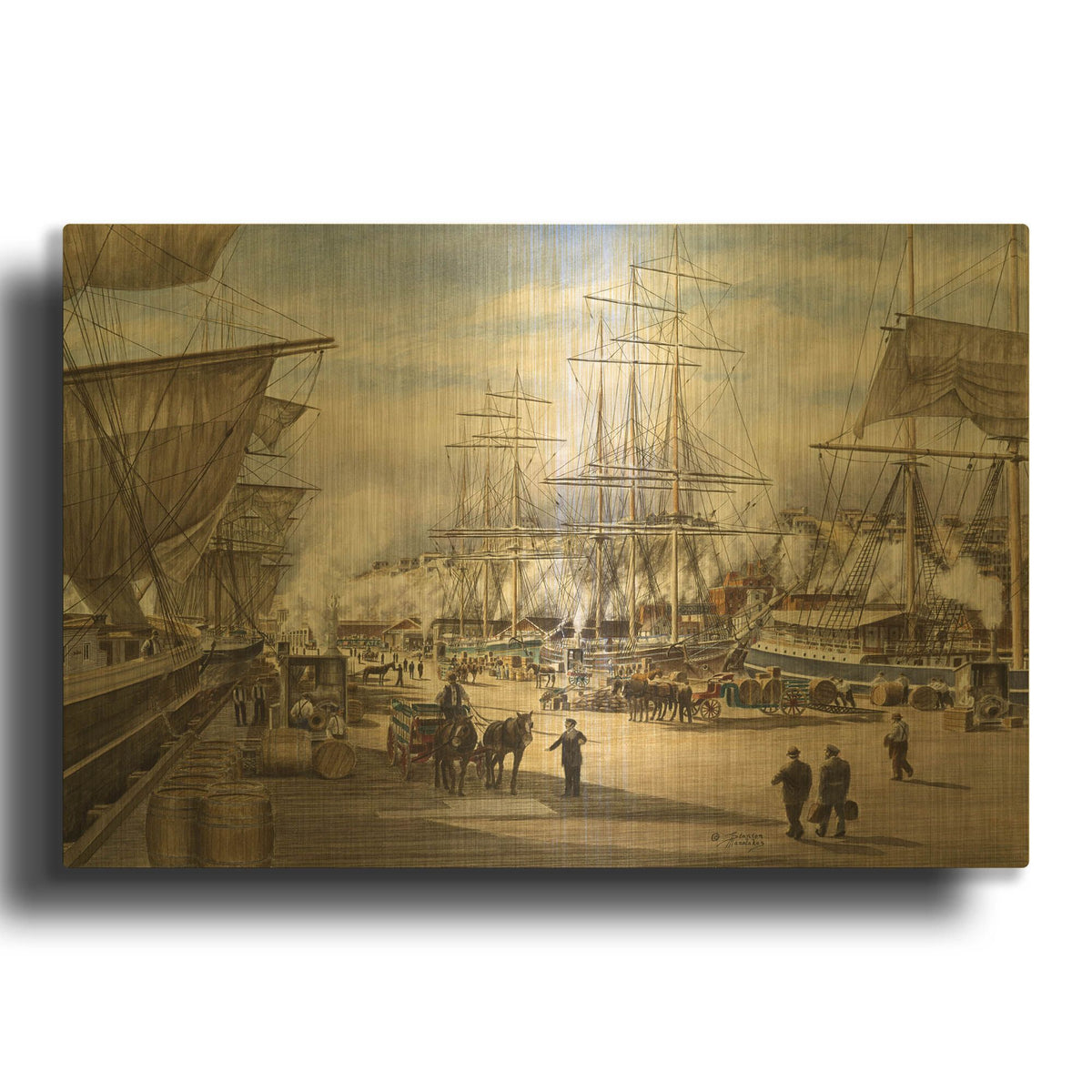 'The Green St. Wharf' By Stanton Manolakas Gold Metal Wall Art