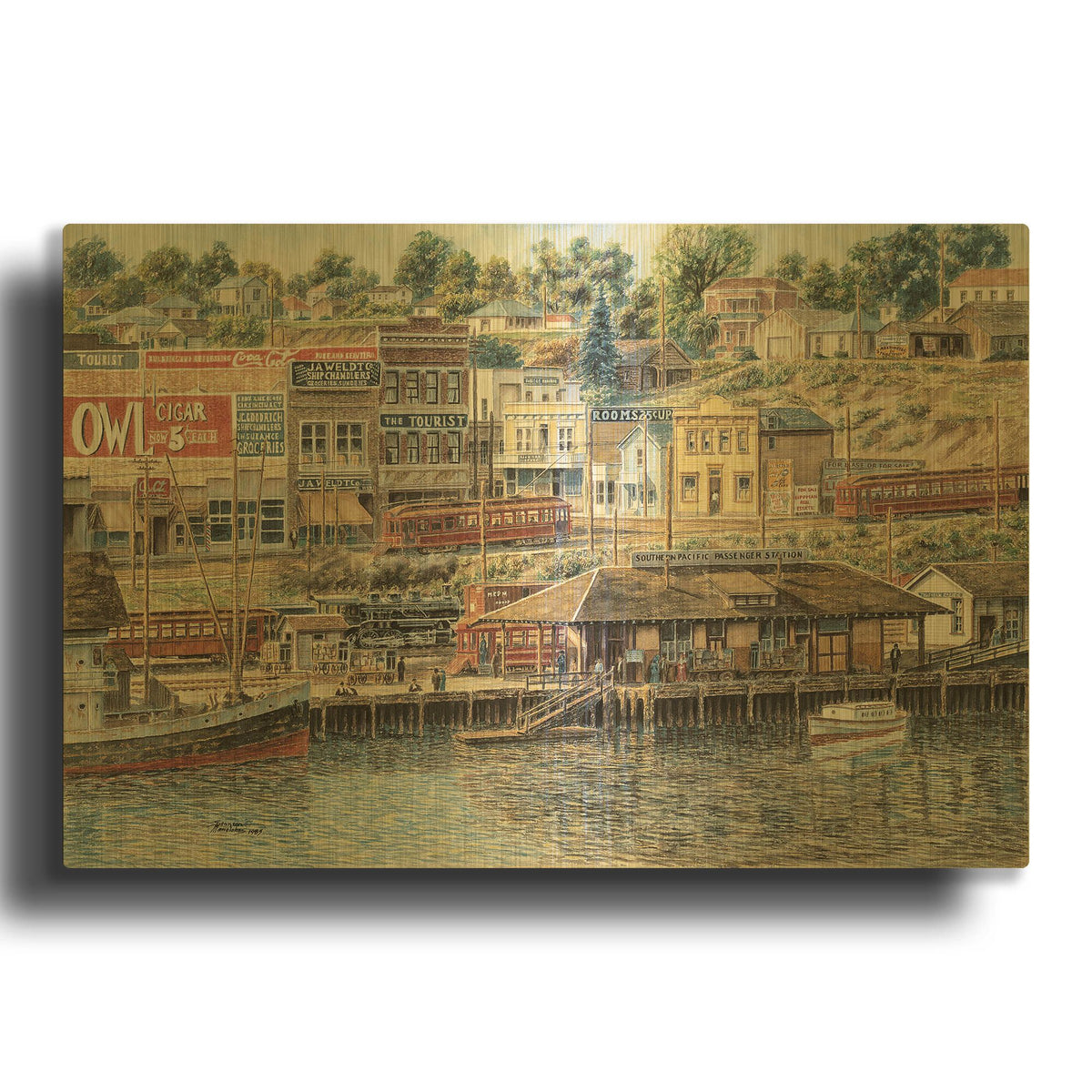 'San Pedro Harbor' By Stanton Manolakas Gold Metal Wall Art