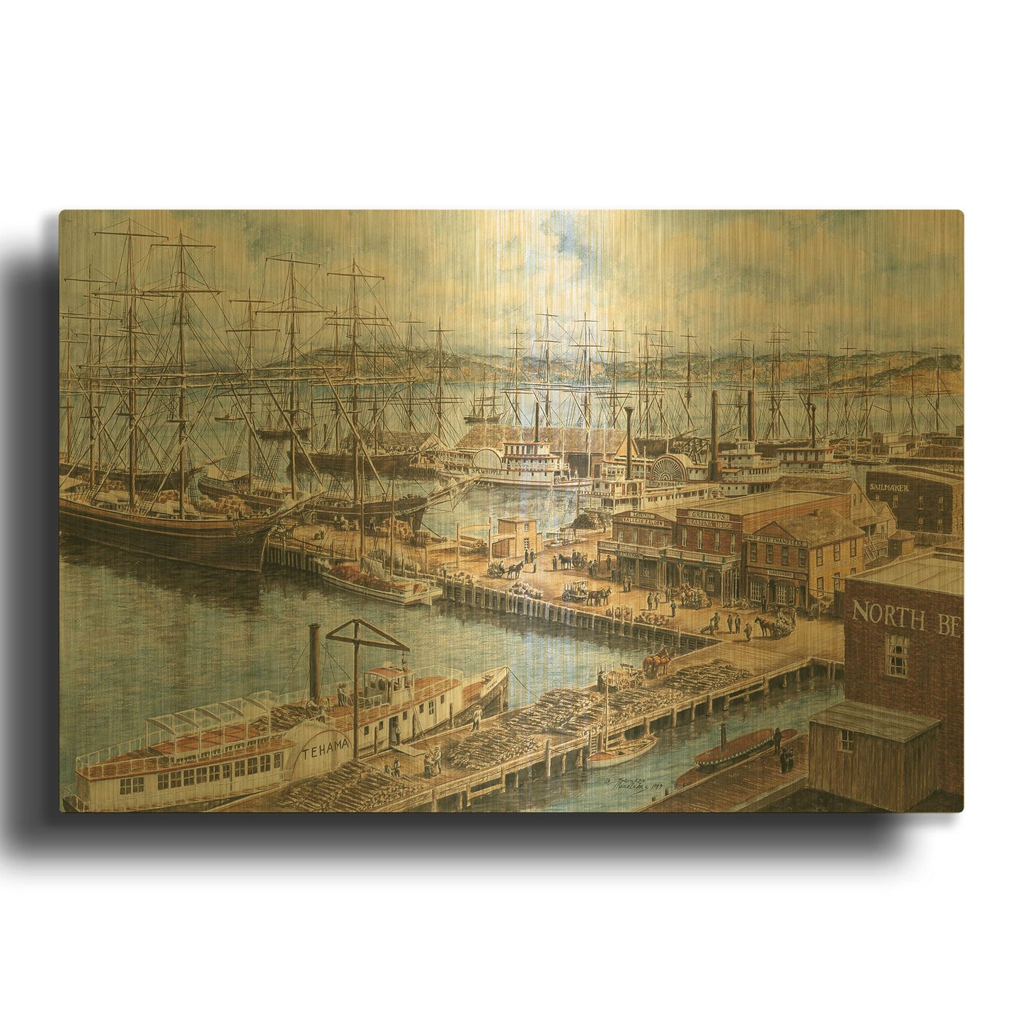'The Vallejo St. Wharf' By Stanton Manolakas Gold Metal Wall Art