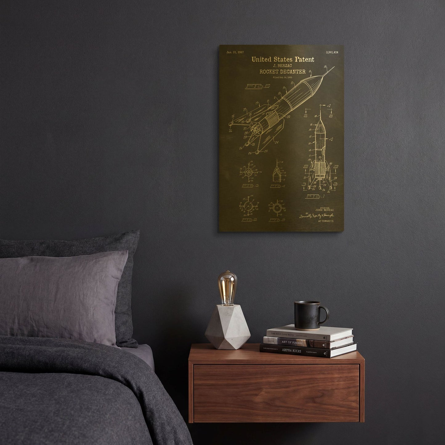 'Rocket Ship Blueprint Patent Chalkboard' By LUXE Gold Metal Wall Art