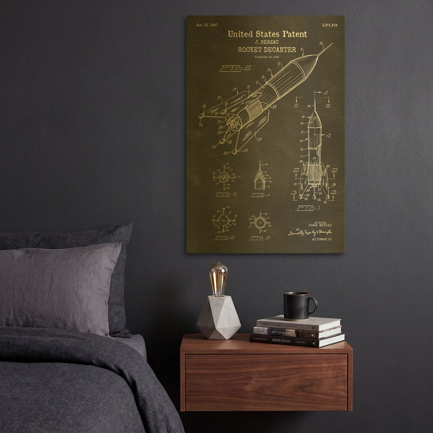'Rocket Ship Blueprint Patent Chalkboard' By LUXE Gold Metal Wall Art