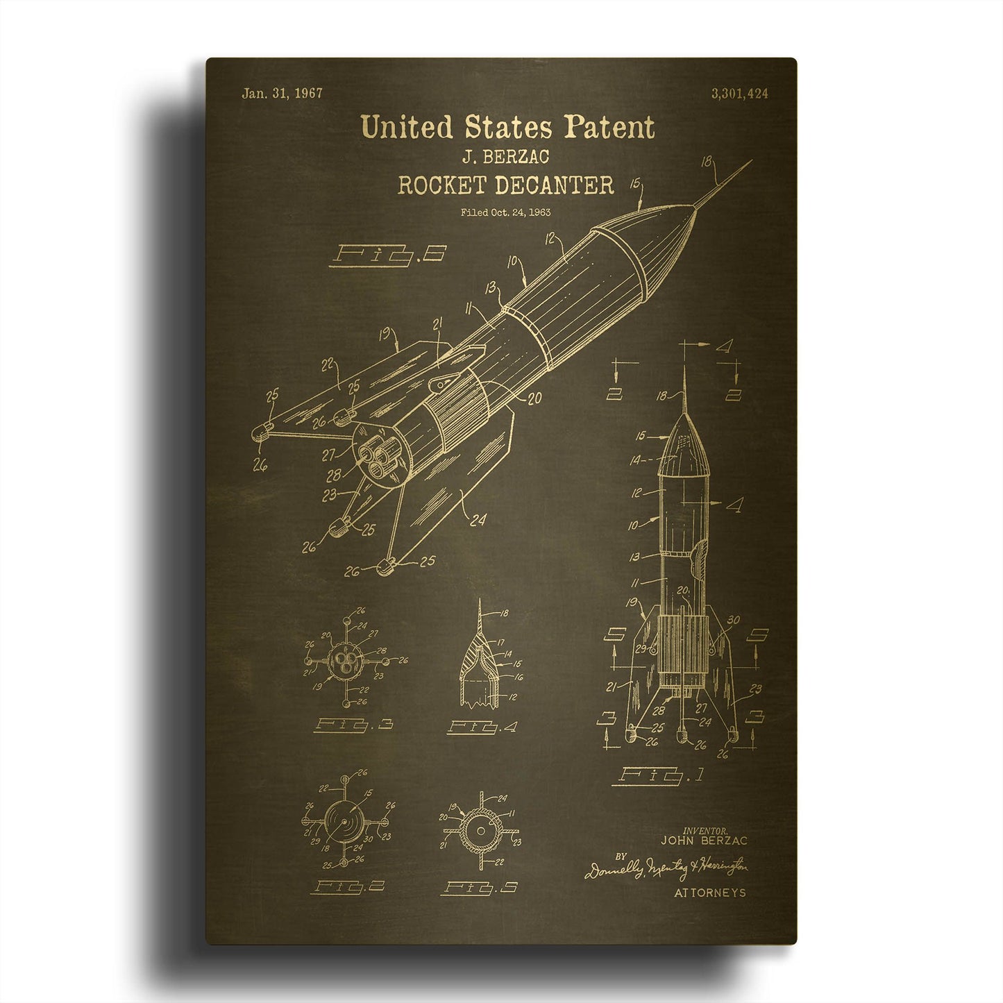 'Rocket Ship Blueprint Patent Chalkboard' By LUXE Gold Metal Wall Art