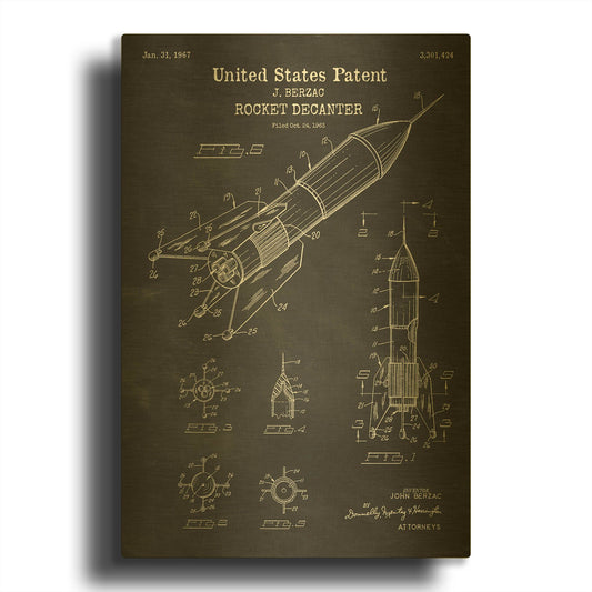 'Rocket Ship Blueprint Patent Chalkboard' By LUXE Gold Metal Wall Art