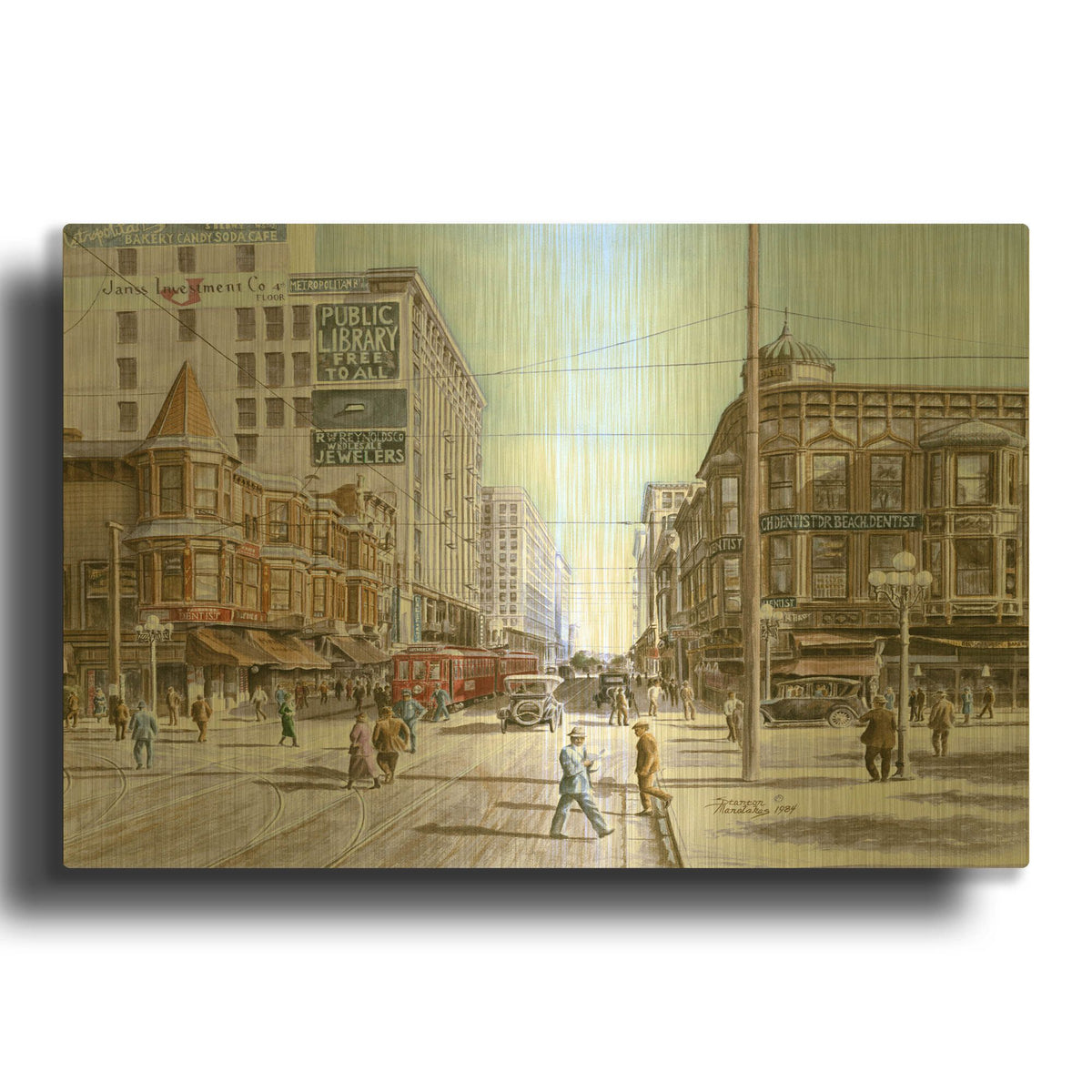 'Los Angeles 5Th And Hill' By Stanton Manolakas Gold Metal Wall Art