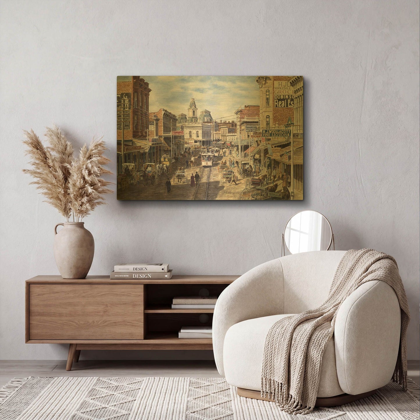 'Rush Hour Los Angeles, Spring St. Looking North' By Stanton Manolakas Gold Metal Wall Art
