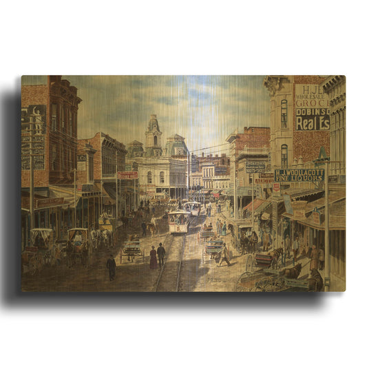 'Rush Hour Los Angeles, Spring St. Looking North' By Stanton Manolakas Gold Metal Wall Art