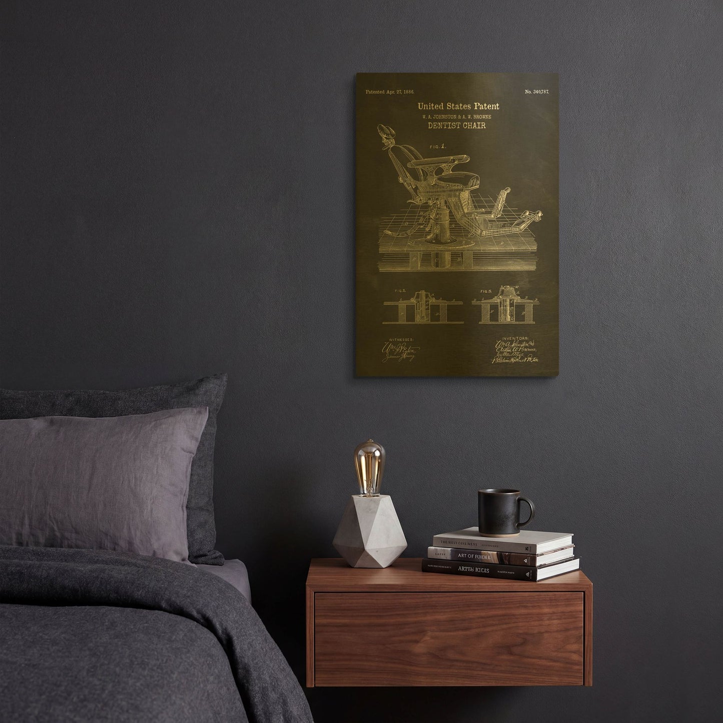 'Dentist Chair Blueprint Patent Chalkboard' By LUXE Gold Metal Wall Art