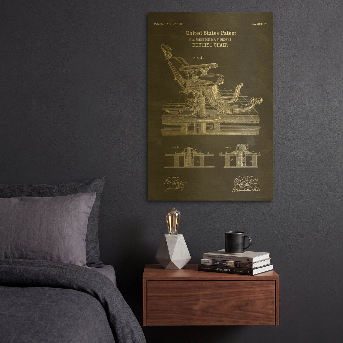 'Dentist Chair Blueprint Patent Chalkboard' By LUXE Gold Metal Wall Art