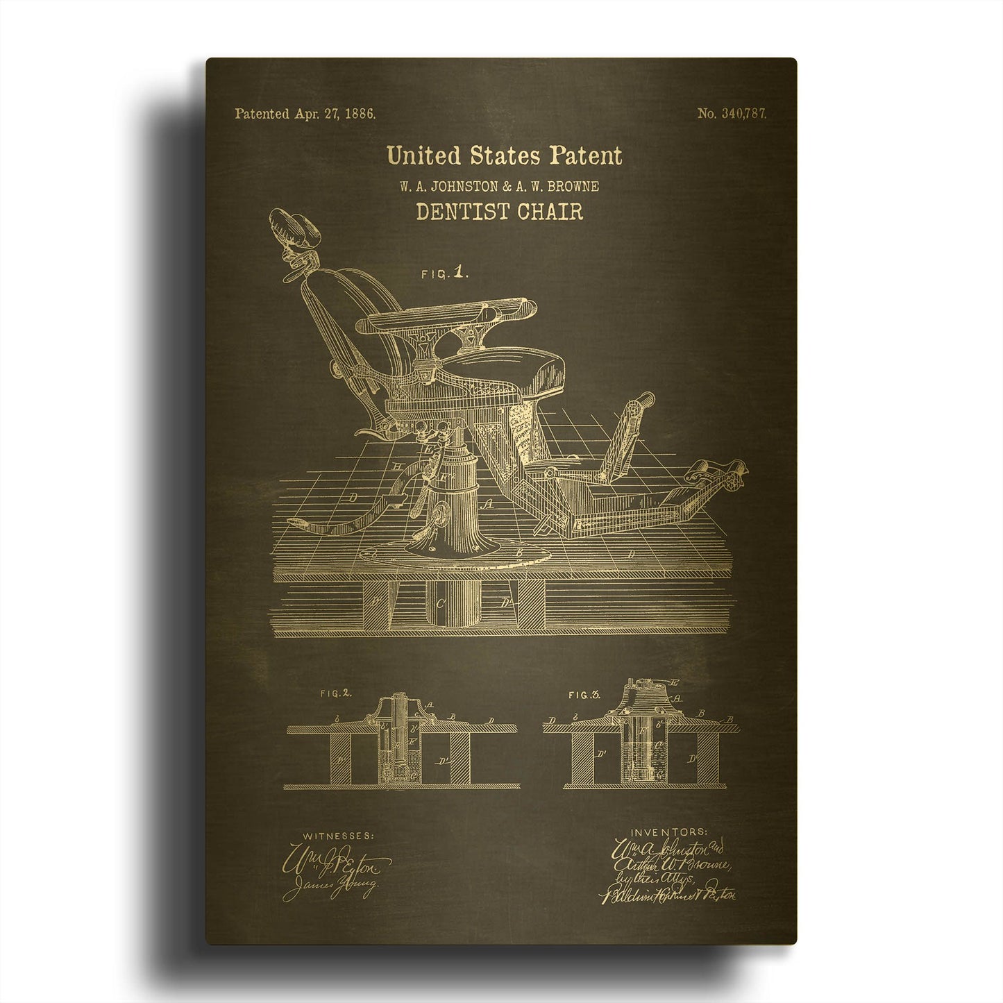 'Dentist Chair Blueprint Patent Chalkboard' By LUXE Gold Metal Wall Art