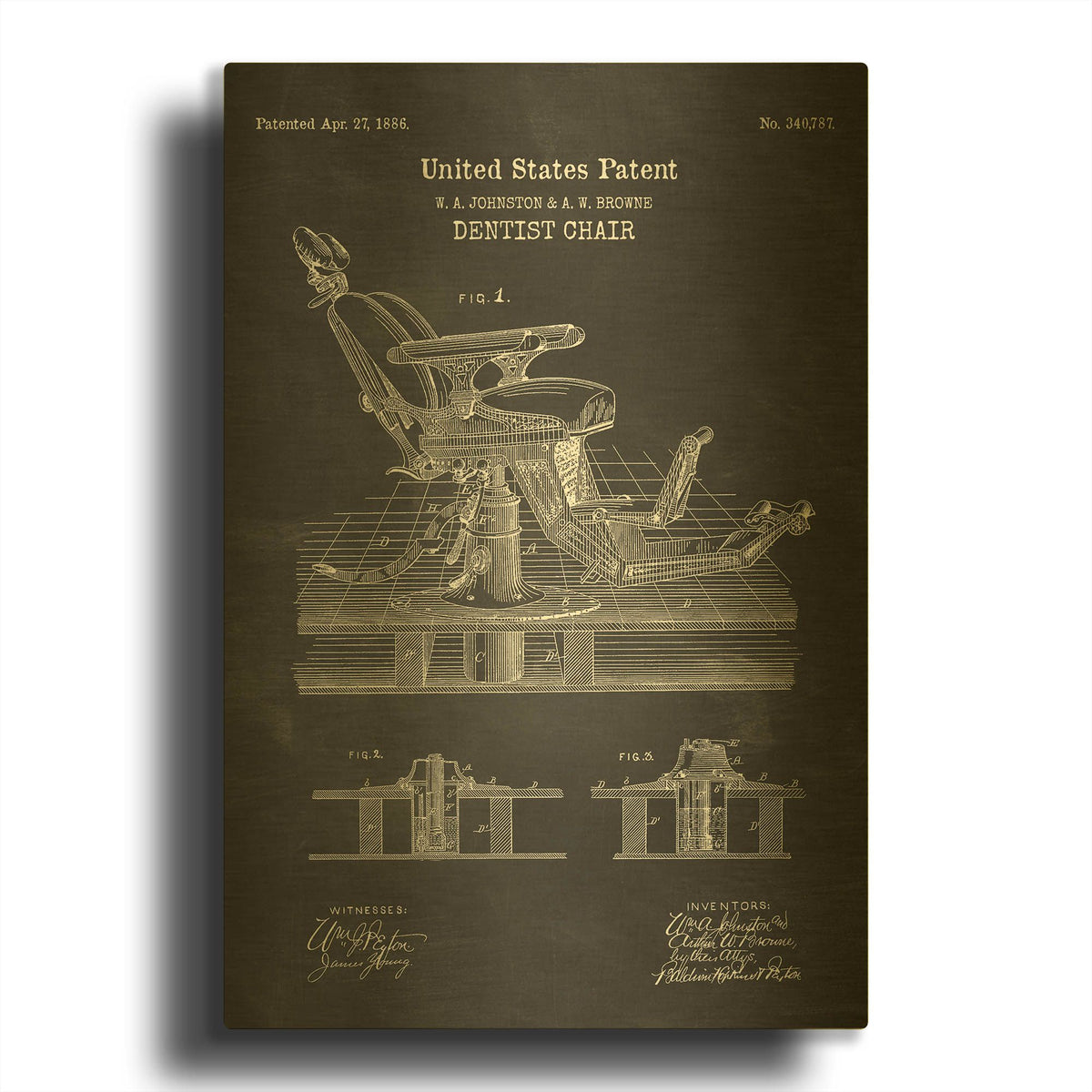 'Dentist Chair Blueprint Patent Chalkboard' By LUXE Gold Metal Wall Art