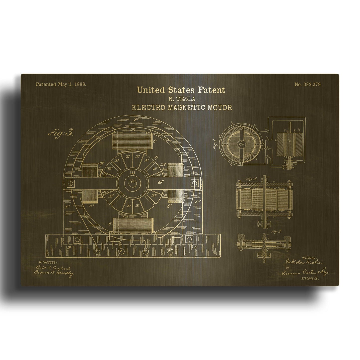 'Tesla Electro Magnetic Motor Blueprint Patent Chalkboard' By LUXE Gold Metal Wall Art