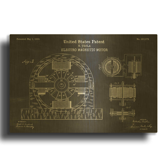 'Tesla Electro Magnetic Motor Blueprint Patent Chalkboard' By LUXE Gold Metal Wall Art