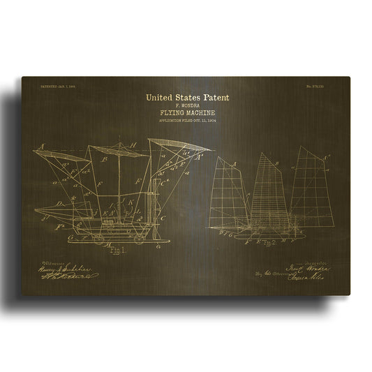 'Flying Machine, 1904 Blueprint Patent Chalkboard' By LUXE Gold Metal Wall Art