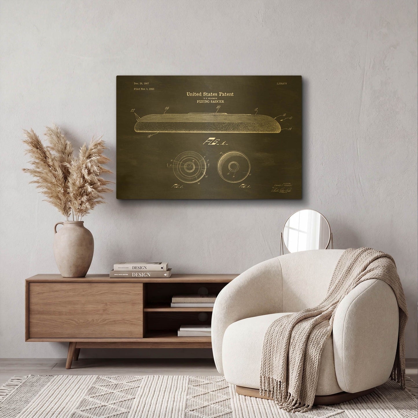'Flying Disc Blueprint Patent Chalkboard' By LUXE Gold Metal Wall Art