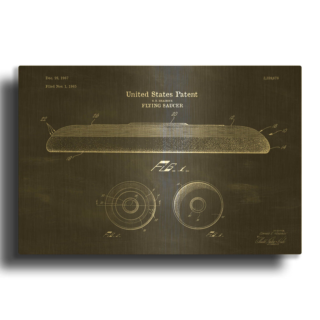'Flying Disc Blueprint Patent Chalkboard' By LUXE Gold Metal Wall Art