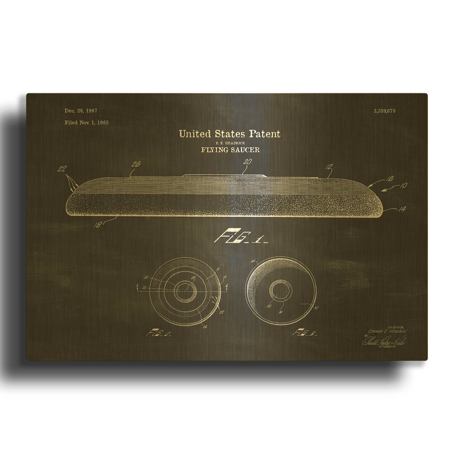 'Flying Disc Blueprint Patent Chalkboard' By LUXE Gold Metal Wall Art