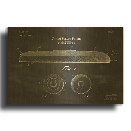 'Flying Disc Blueprint Patent Chalkboard' By LUXE Gold Metal Wall Art