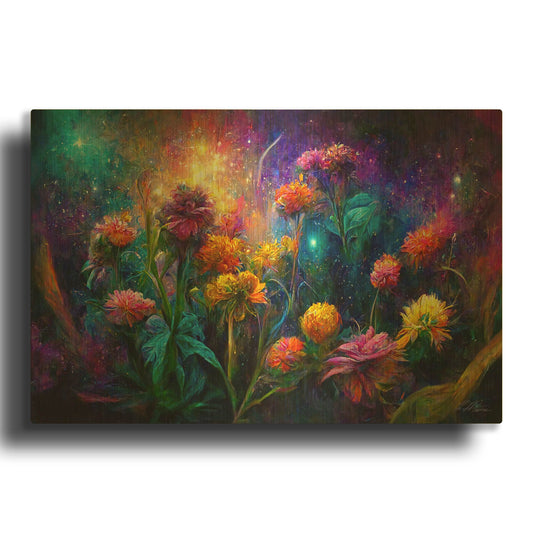 'Flowers in the Universe Color Burst 1' By Tanya Mavric Gold Metal Wall Art