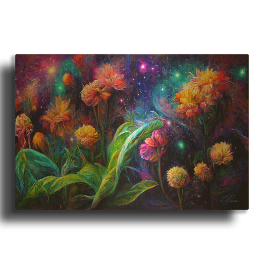 'Flowers in the Universe Color Burst 2' By Tanya Mavric Gold Metal Wall Art