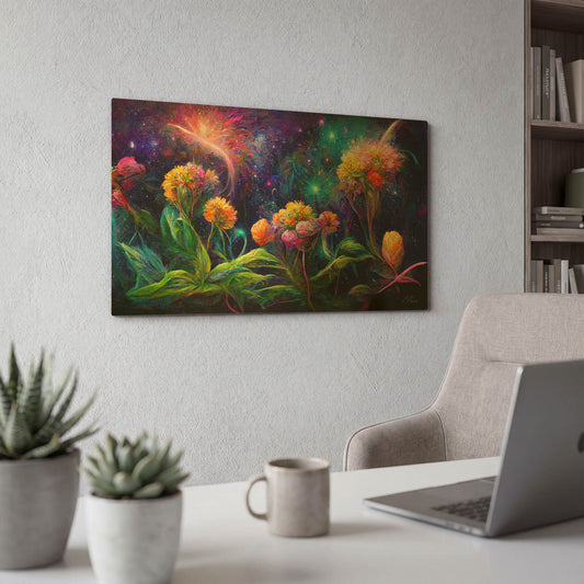 'Flowers in the Universe Color Burst 3' By Tanya Mavric Gold Metal Wall Art