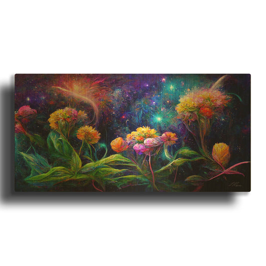'Flowers in the Universe Color Burst 3' By Tanya Mavric Gold Metal Wall Art