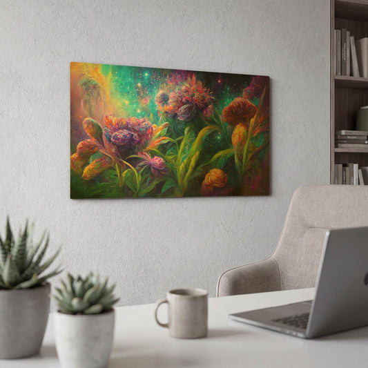 'Flowers in the Universe Color Burst 5' By Tanya Mavric Gold Metal Wall Art