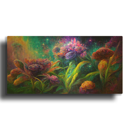 'Flowers in the Universe Color Burst 5' By Tanya Mavric Gold Metal Wall Art