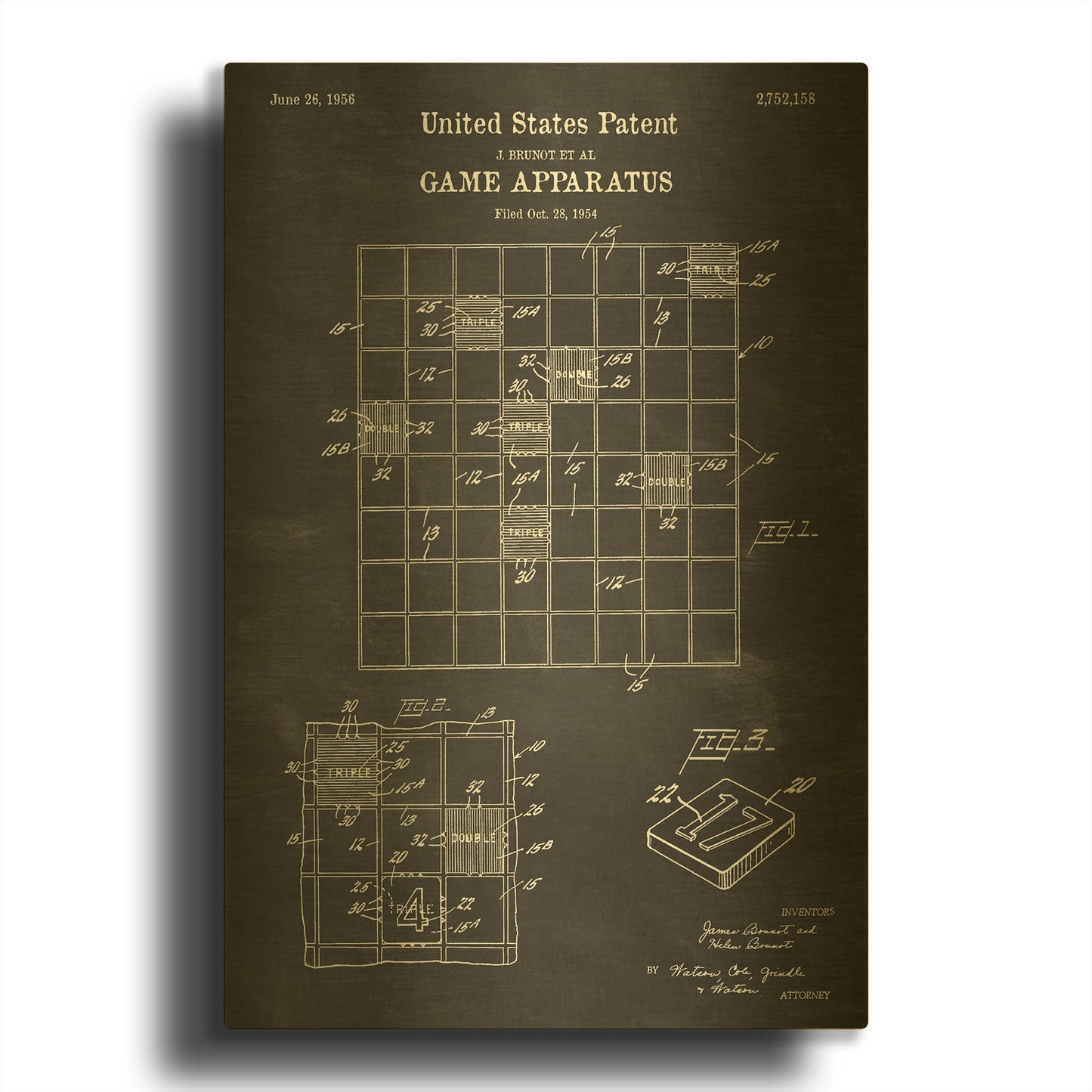 'Game Apparatus Blueprint Patent Chalkboard' By LUXE Gold Metal Wall Art