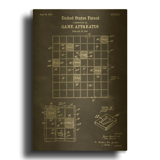 'Game Apparatus Blueprint Patent Chalkboard' By LUXE Gold Metal Wall Art
