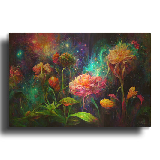 'Flowers of the Universe Color Burst 4' By Tanya Mavric Gold Metal Wall Art