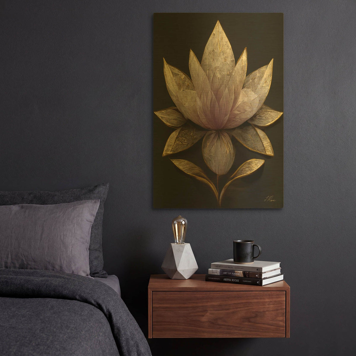 'Golden Leaf Lotus' By Tanya Mavric Gold Metal Wall Art