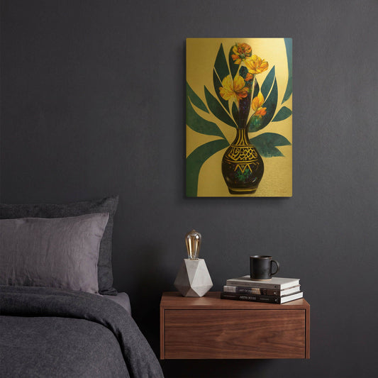 'Golden Vase with Florals' By Tanya Mavric Gold Metal Wall Art