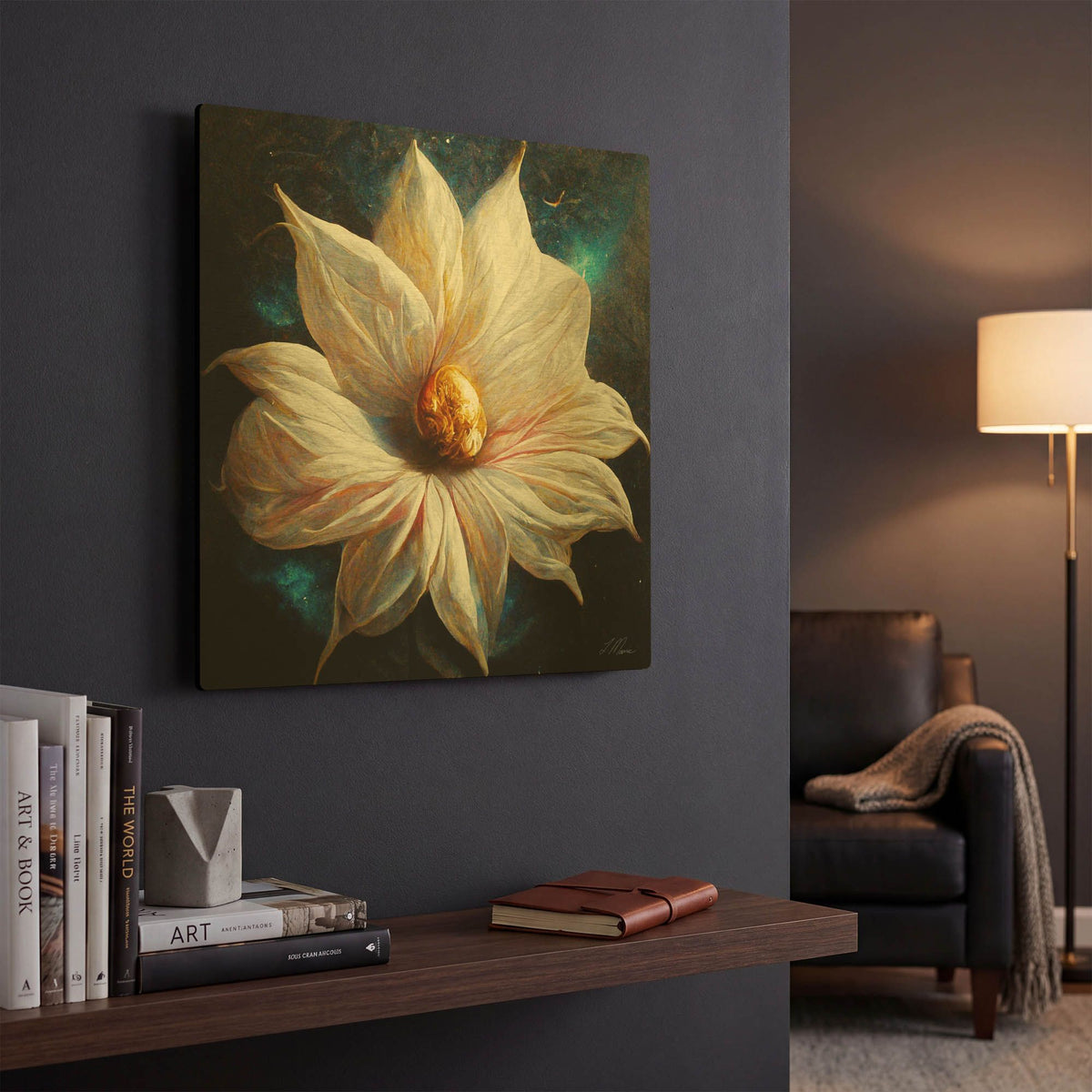 'Purity of a White Flower' By Tanya Mavric Gold Metal Wall Art