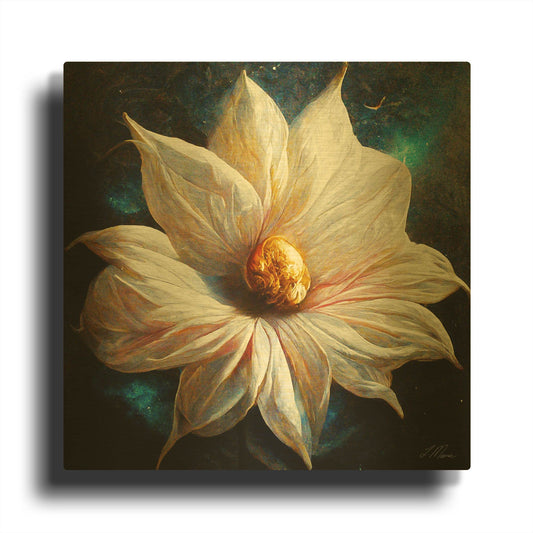 'Purity of a White Flower' By Tanya Mavric Gold Metal Wall Art