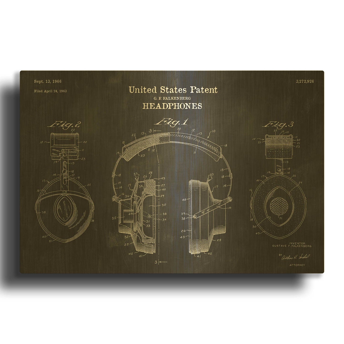 'Headphones Blueprint Patent Chalkboard' By LUXE Gold Metal Wall Art