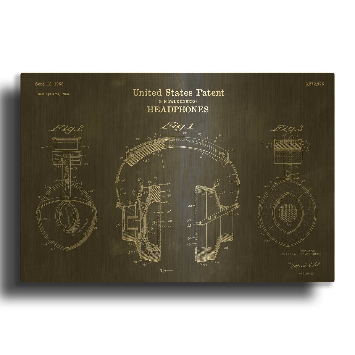 'Headphones Blueprint Patent Chalkboard' By LUXE Gold Metal Wall Art