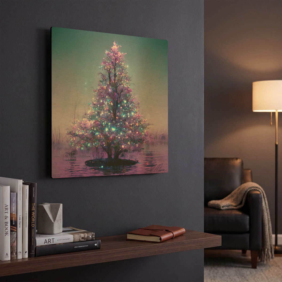 'Christmas on the Lake' By Tanya Mavric Gold Metal Wall Art