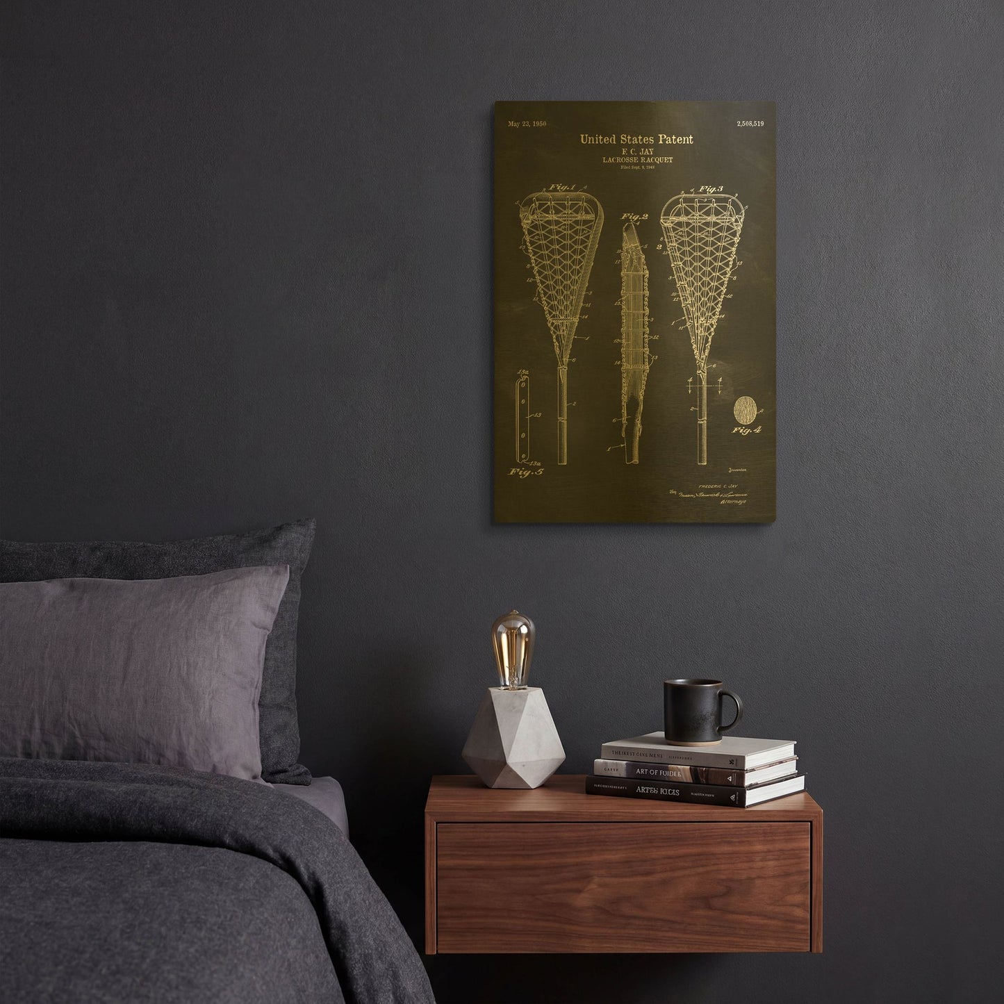 'Lacrosse Racquet Blueprint Patent Chalkboard' By LUXE Gold Metal Wall Art